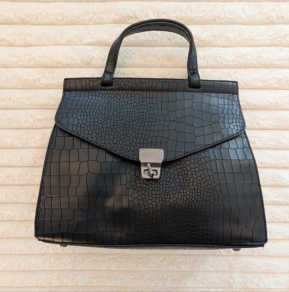 Versace 19V69 Italia Black Croc Embossed Leather Satchel Bag